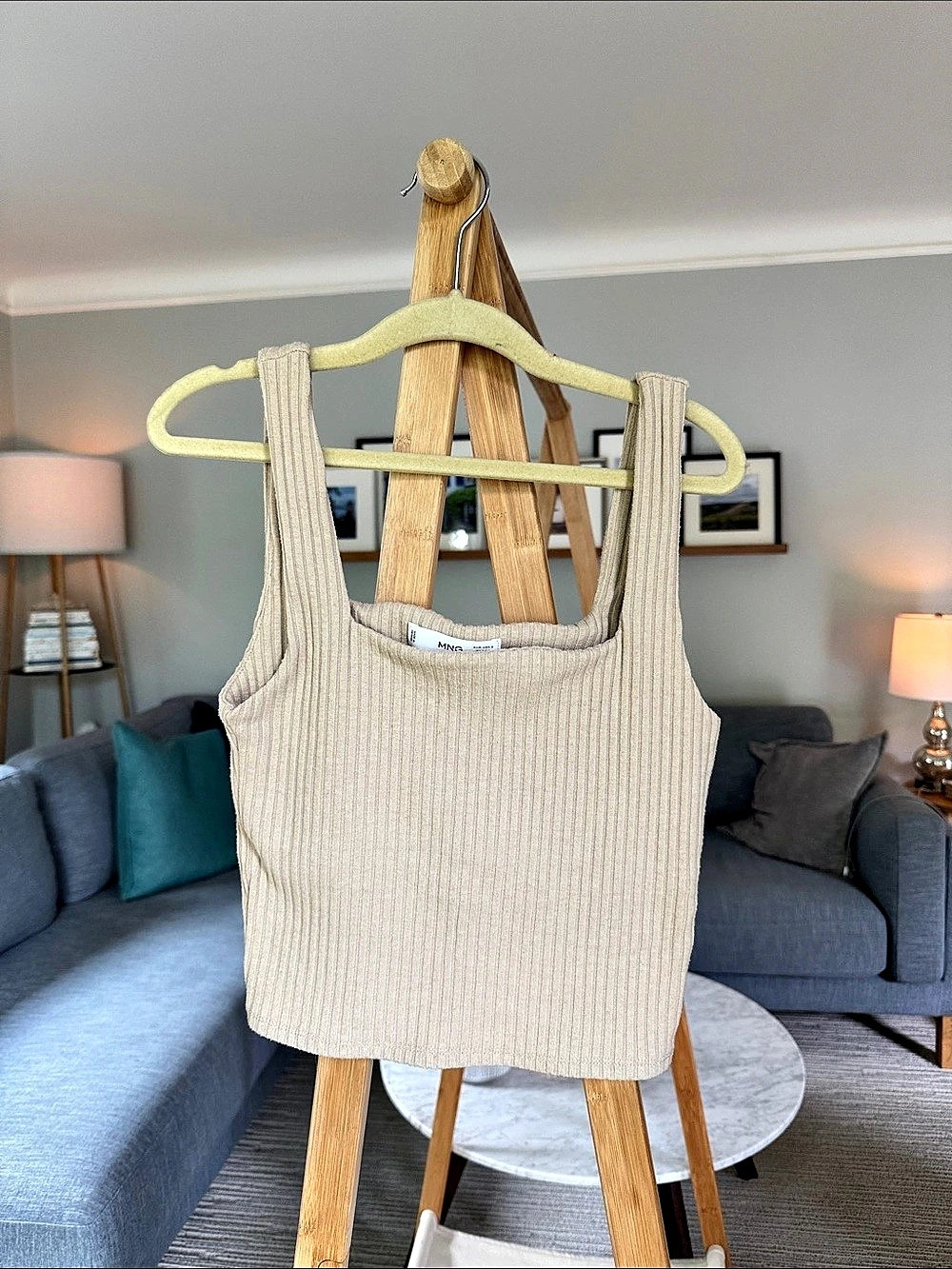 MNG Ribbed Tank Top in Beige Size Small